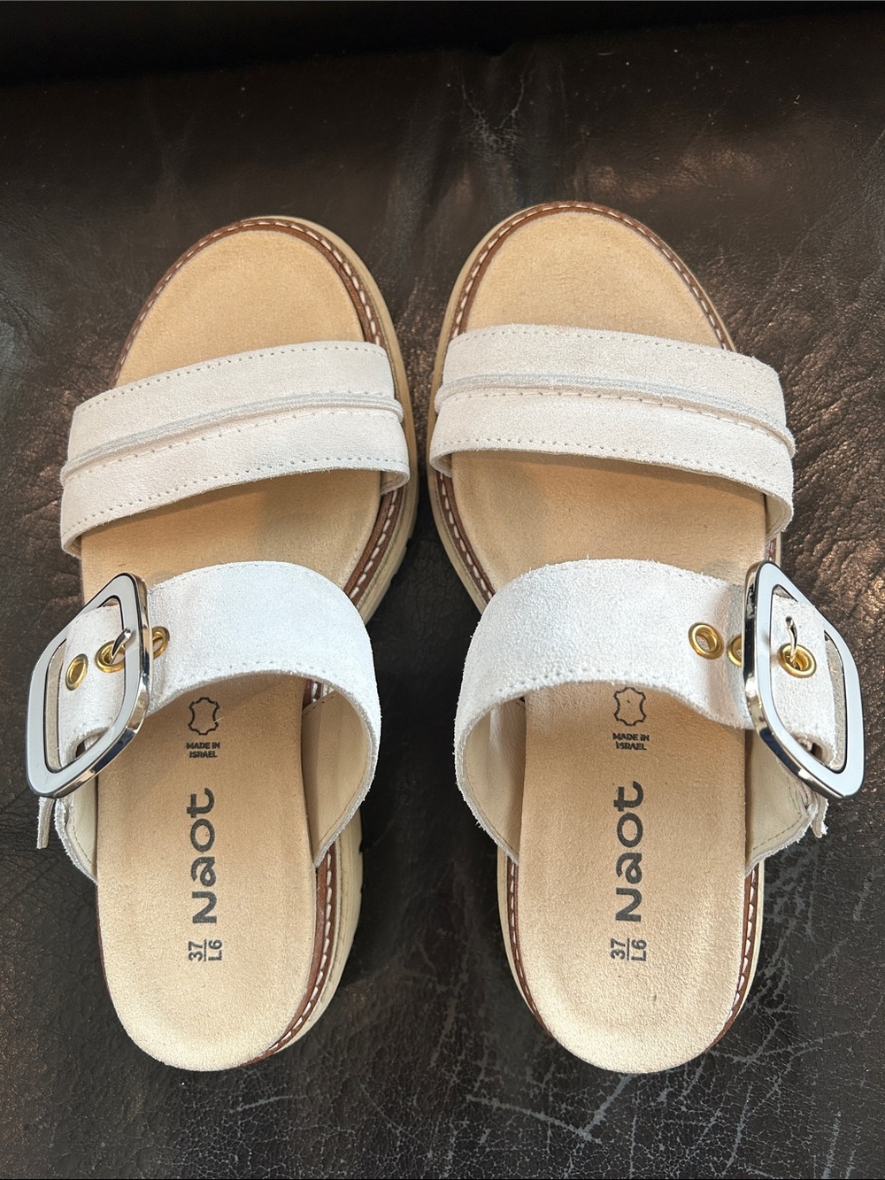 Naot white Suede Double-Strap Slide Sandals with Buckle